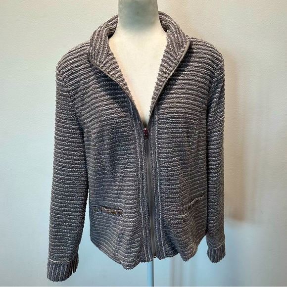Erin London Pleated Grey Two Tone Collared Full Zip Up Jacket Women’s size XL - Picture 1 of 13